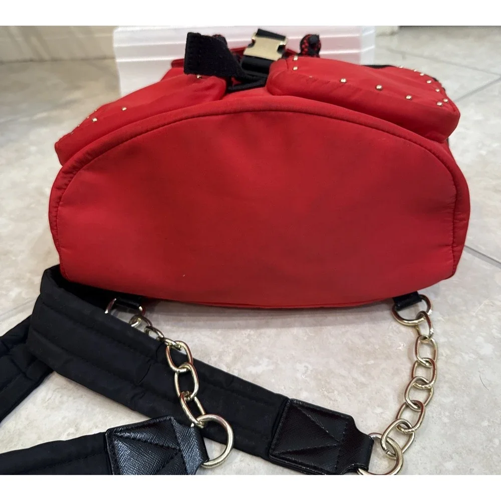 Victorias Secret BACKPACK - RED W/GOLD STUDS - Drawstring Close‎ Buckle Pockets